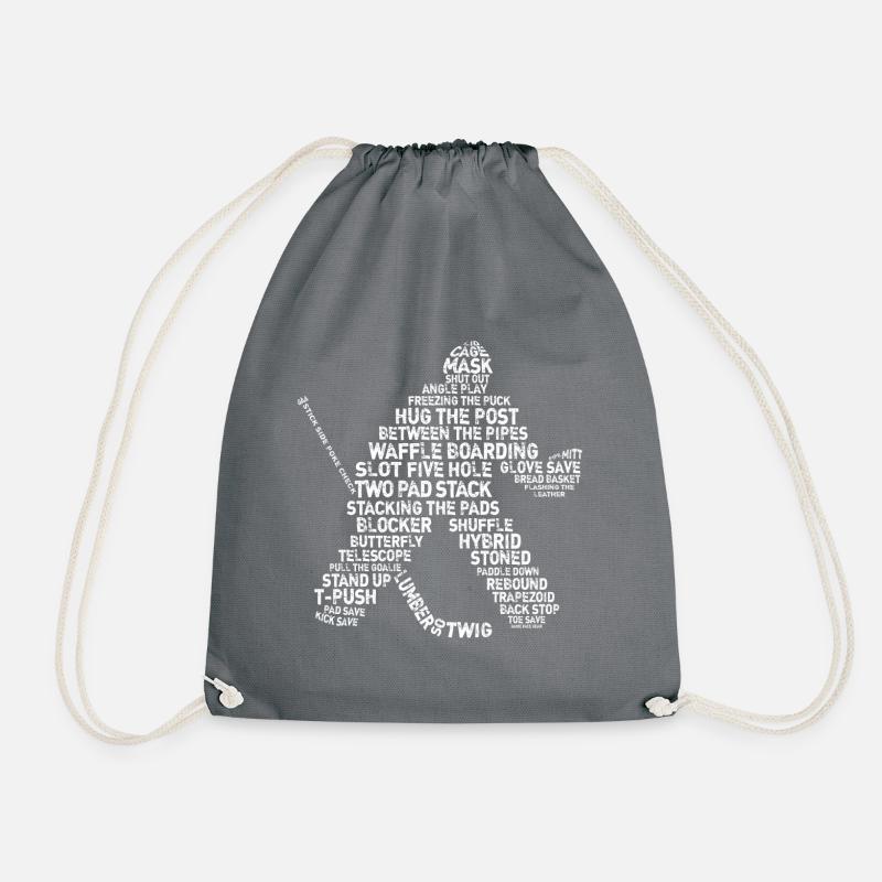 Goalie Lingo - Grunge Text Version (white print) - Drawstring Bag - grey