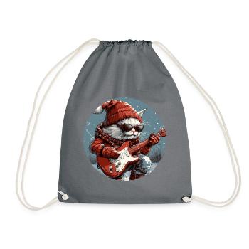 Cat Christmas Guitar Party - Drawstring Bag - grey - Front