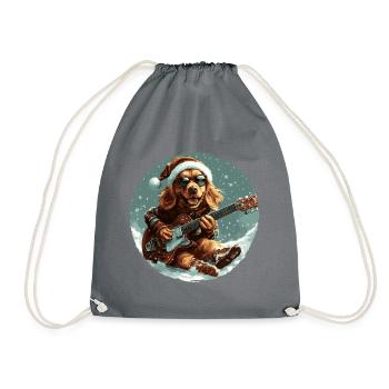 Golden Retriever Hund Weihnachten Rocker Gitarre - Turnbeutel - Grau - Vorne