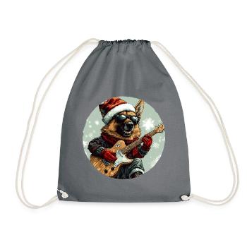 Schäferhund Hund Weihnachten Rocker Gitarre - Turnbeutel - Grau - Vorne