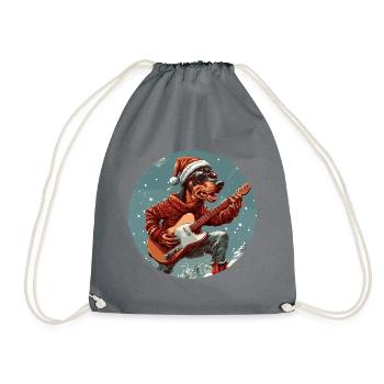 Doberman Hund Weihnachten Rocker Gitarre - Turnbeutel - Grau - Vorne