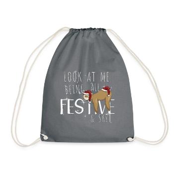 Look At Me Being All Festive Christmas Sloth - Drawstring Bag - grey - Front