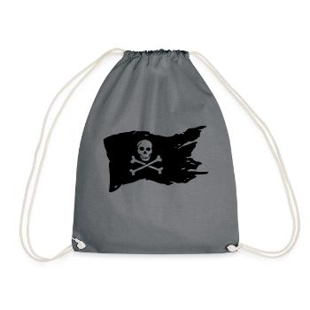 Piratenflagge Flagge Flag Pirat Totenkopf Schiff - Turnbeutel - Grau - Vorne