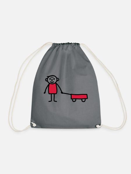 Junge mit Bollerwagen - V2 - Turnbeutel - Grau