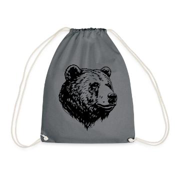 Bär Grizzly Kopf - Turnbeutel - Grau - Vorne