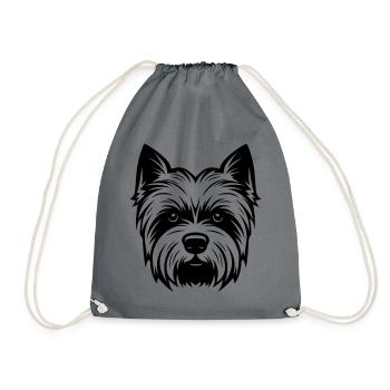 Yorkshire Terrier Dog Head - Drawstring Bag - grey - Front