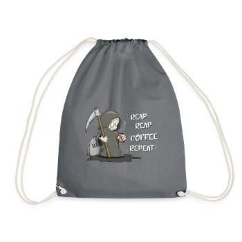 Reap Coffee Repeat! Gevatter Tod Halloween Kaffee - Turnbeutel - Grau - Vorne
