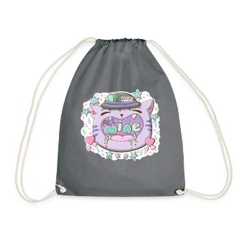 Fat cat wants it all in kawaii style - Drawstring Bag - grey - Front