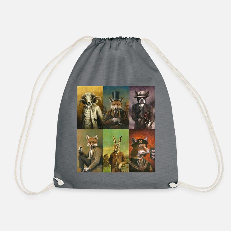 Vintage Animals In Clothes - Drawstring Bag - grey