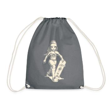 Fille qui court avec skateboard et œil qui voit tout. - Sac de sport léger - gris - Devant