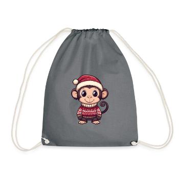Monkey Christmas Comic - Drawstring Bag - grey - Front