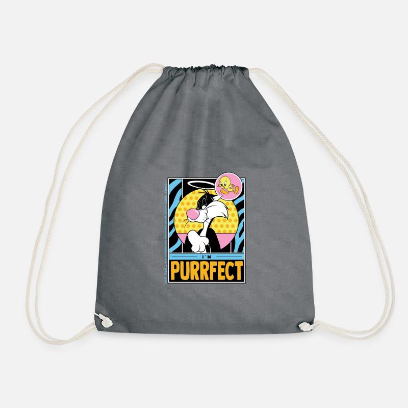 Looney Tunes Sylvester I'm Purrfect Funny Quote - Drawstring Bag - grey