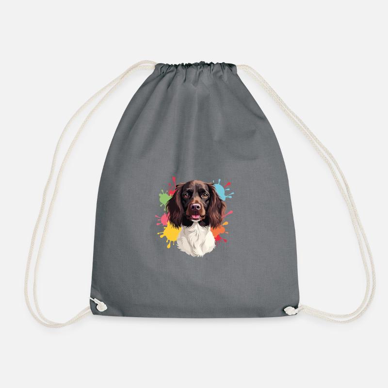 Small Münsterländer with splashes of paint - Drawstring Bag - grey