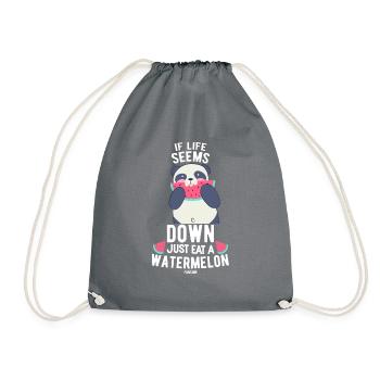 Panda bear eats watermelon - Drawstring Bag - grey - Front