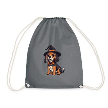 Beagle Hund Halloween Comic Lustig - Turnbeutel - Grau - Vorne