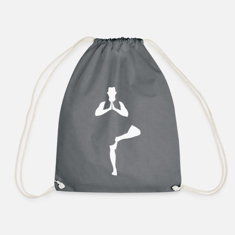 Yoga Tree Pose, white - Drawstring Bag - grey