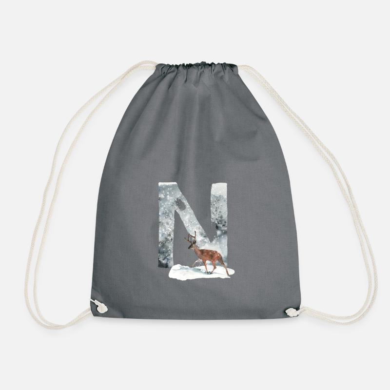N – decorative character – winter - Drawstring Bag - grey