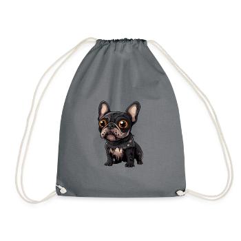 French Buldog Dog Halloween Comic Funny - Drawstring Bag - grey - Front