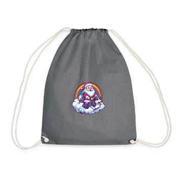 Border Collie Dog Santa Claus Rainbow - Drawstring Bag - grey - Front