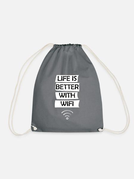 Life is better with wifi - Drawstring Bag - grey