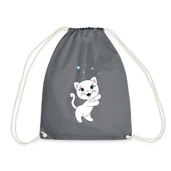 Kitten catches stars - Drawstring Bag - grey - Front
