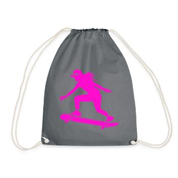 Skateboarding Woman Symbol Skateboard - Drawstring Bag - grey - Front