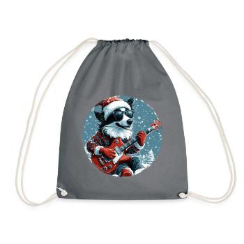 Border Collie Hund Weihnachten Rocker Gitarre - Turnbeutel - Grau - Vorne
