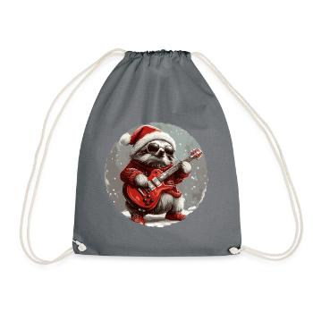 Faultier Weihnachten Rocker Gitarre - Turnbeutel - Grau - Vorne