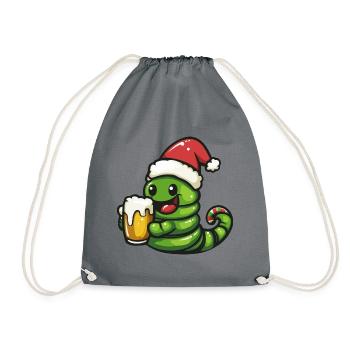 Wurm Weihnachten Bier Lustig - Turnbeutel - Grau - Vorne