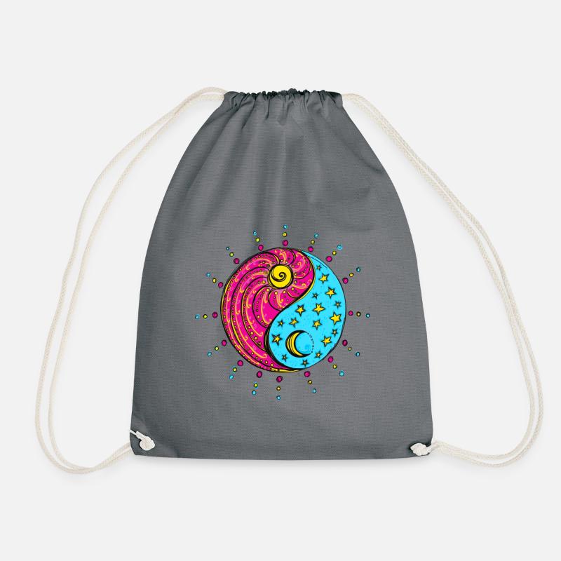 Yin Yang, Sun, moon, stars, Chinese symbol - Drawstring Bag - grey