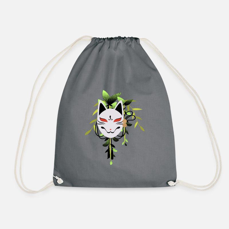 Japan Fox Mask Green - Drawstring Bag - grey