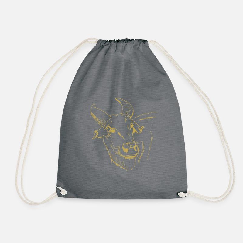 Illustrated designs with ox - Drawstring Bag - grey