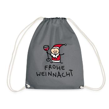 Weihnachtsmann mit Wein - Turnbeutel - Grau - Vorne