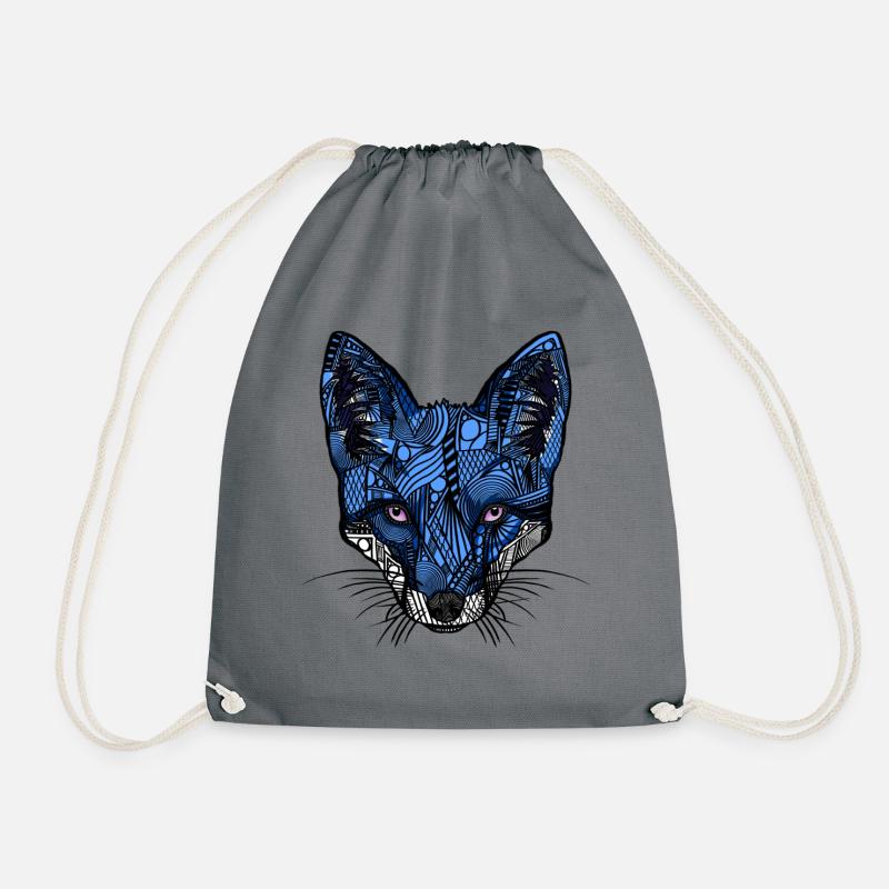 blue fox - Drawstring Bag - grey