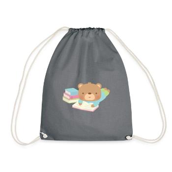 Cute Teddy Bear Loves To Read - Drawstring Bag - grey - Front