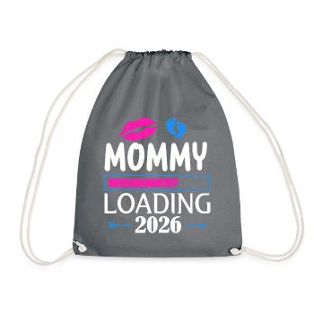 Mommy Loading 2026 Pregnancy Announcement - Drawstring Bag - grey - Front