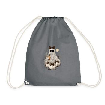 Cute Lace Ghost, Halloween Ghost Pumpkin Coffee - Drawstring Bag - grey - Front