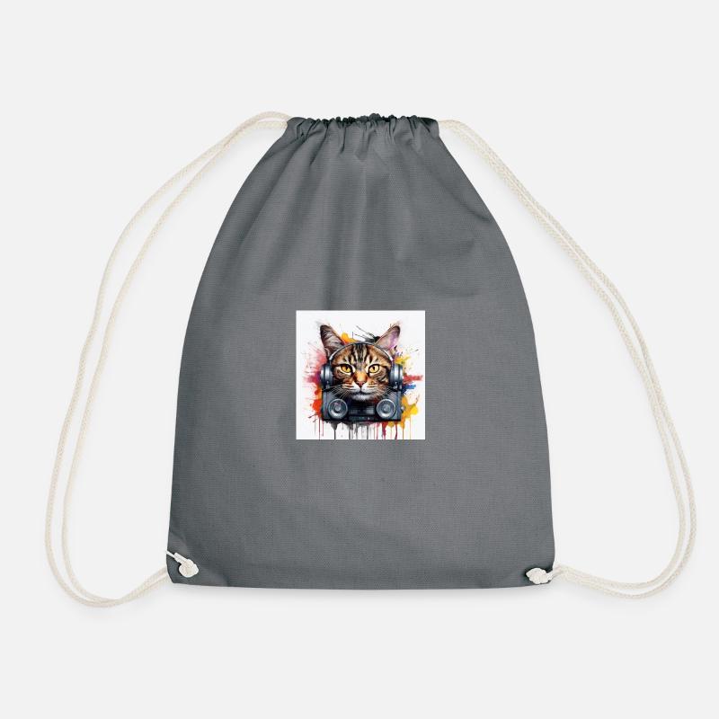 Music Cat with Graffiti - Turnbeutel - Grau
