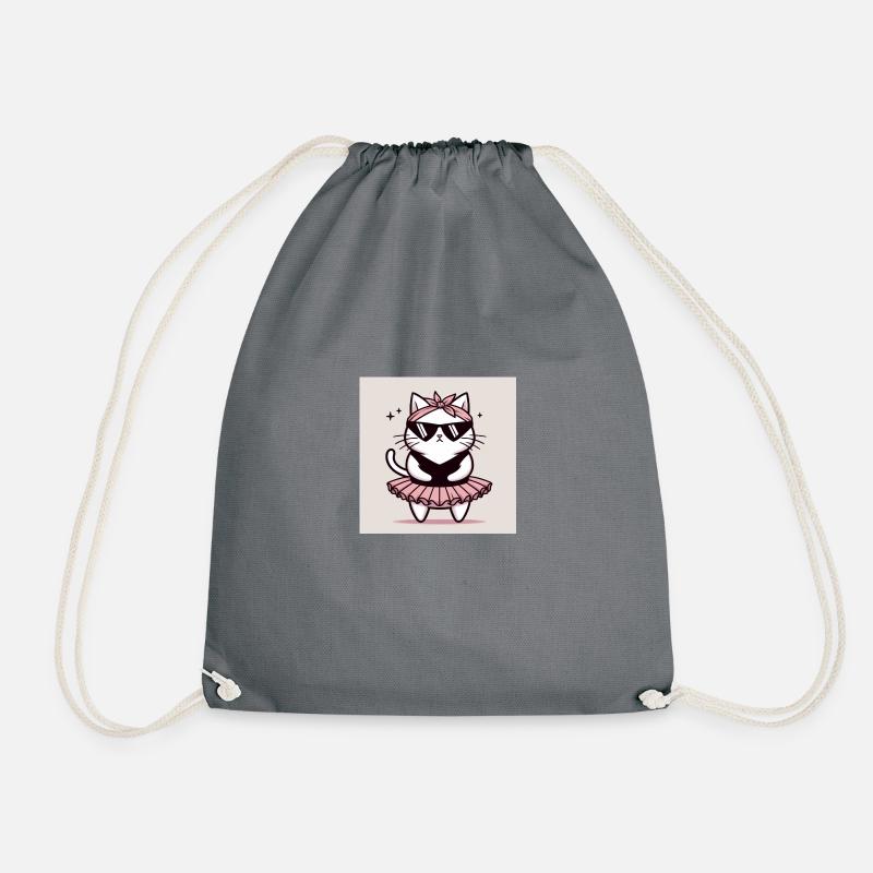 White Cat Ballerina - Drawstring Bag - grey