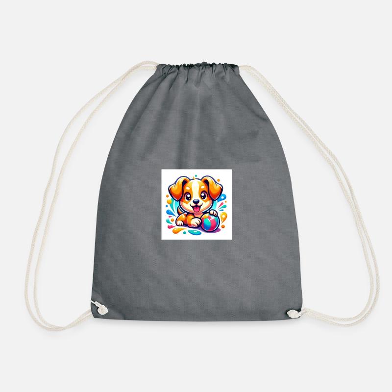 playful puppy - Drawstring Bag - grey