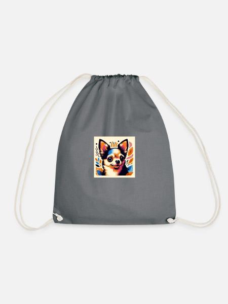 Chihuahua Risograph Vector Style 2 - Drawstring Bag - grey