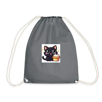 Sweet Kitty noir avec de grands yeux et Cupcake - Sac de sport léger - gris - Devant