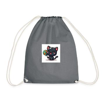 Sweet Kitty Black with Laughing with Lollipop - Drawstring Bag - grey - Front