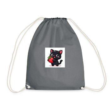 Sweet Kitty noir avec fraise et grands yeux - Sac de sport léger - gris - Devant