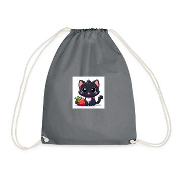 Sweet Kitty Black with Strawberry and Collar - Drawstring Bag - grey - Front