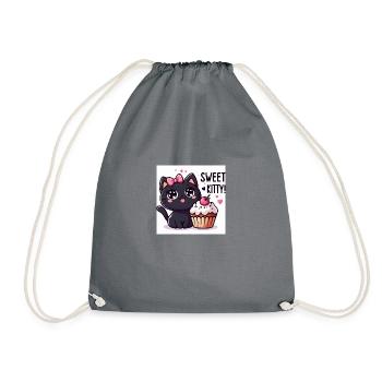 Sweet Kitty Noir avec boucle rose et cupcake - Sac de sport léger - gris - Devant