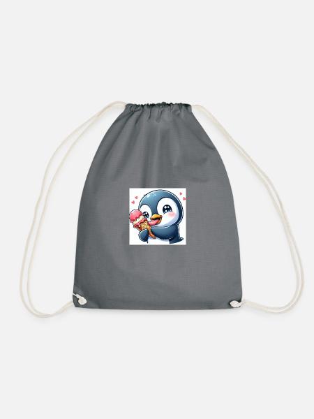 Süsser Pinguin am Softeis essen. Pinguin mit Eis - Turnbeutel - Grau