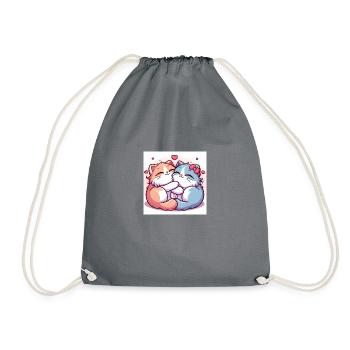Sweet Kitties am kuscheln mit Herzchen - Turnbeutel - Grau - Vorne