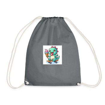Sweet Dino grün mit Eiswaffel auf Skateboard - Drawstring Bag - grey - Front
