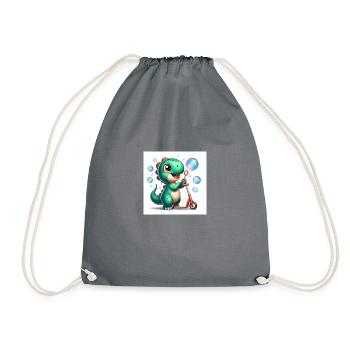 Dino in turquoise with soap bubbles and roller - Drawstring Bag - grey - Front